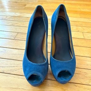 Coach Breana Blue Suede Peep Toe Heels
